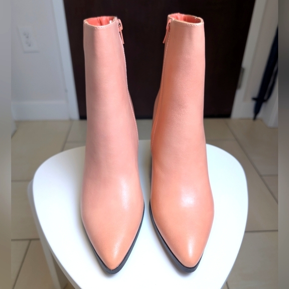Coral Pink Block Heel Zipper Pointed Toe Ankle Boots 8.5 - Picture 7 of 10